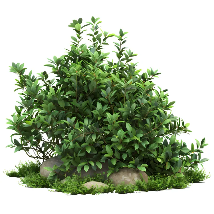 Green Bush with Rocks at the Base
