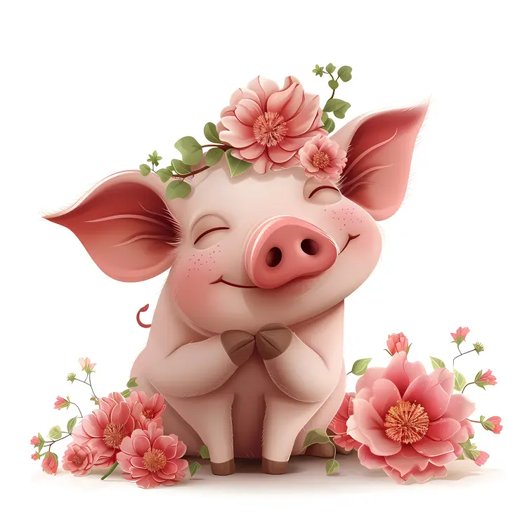 Adorable Piglet with Floral Crown