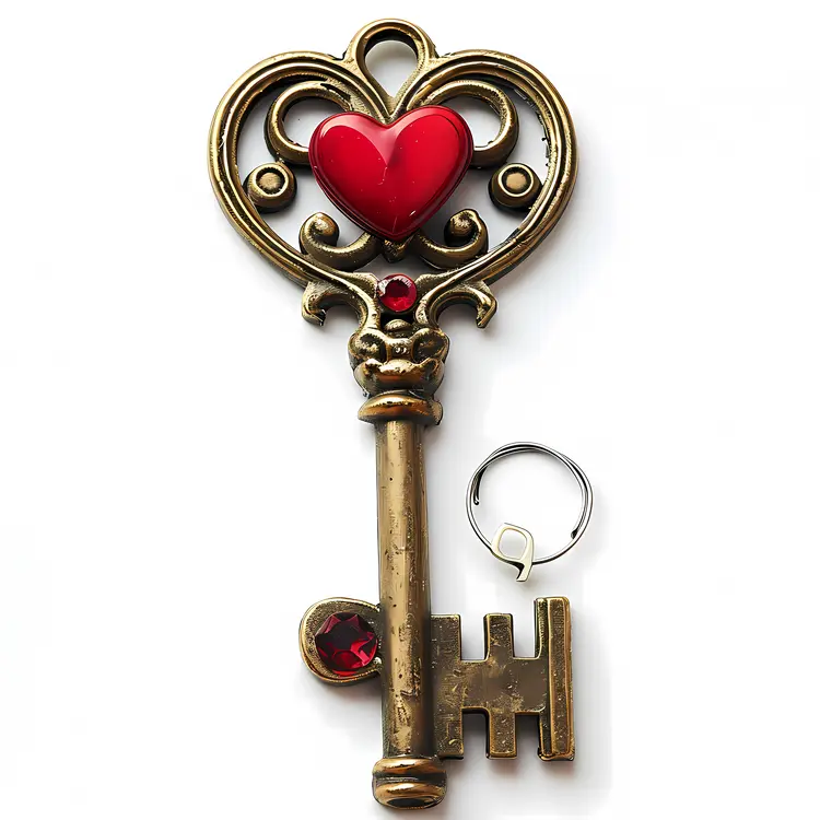 Heart Key with Red Enamel and Intricate Design