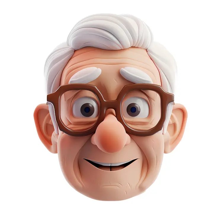 Smiling Elderly Man with Glasses in Cartoon Style