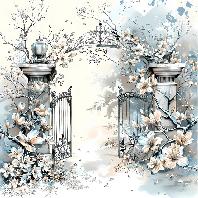 Charming Garden Gate with White Flowers