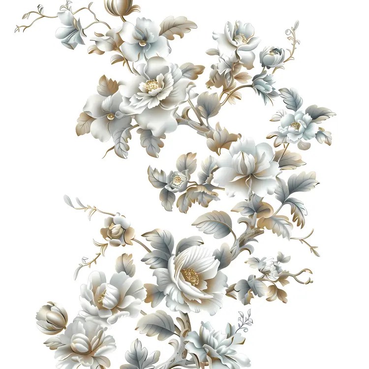 Elegant Floral Pattern with White and Grey Flowers