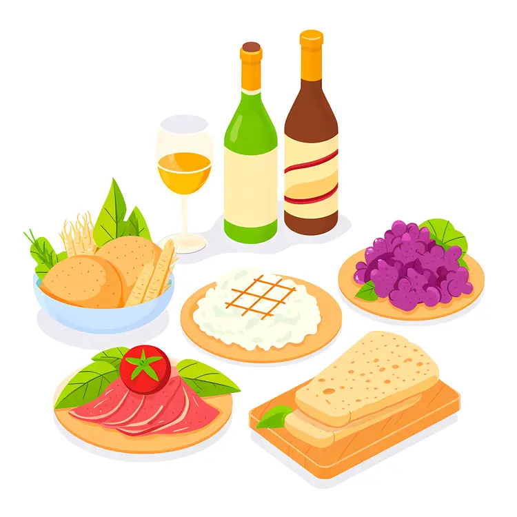 Wine and Cheese with Grapes and Tomato