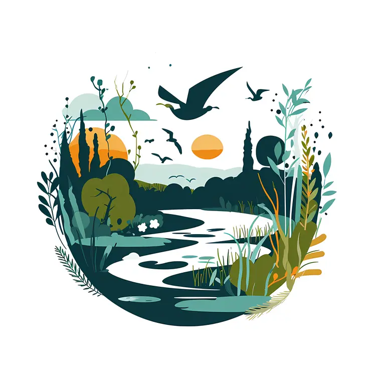 Peaceful Nature Scene with Birds and Water