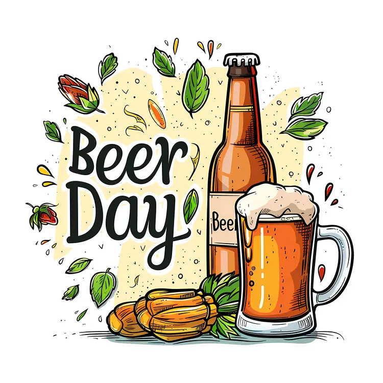 Beer Bottle and Mug with Hops