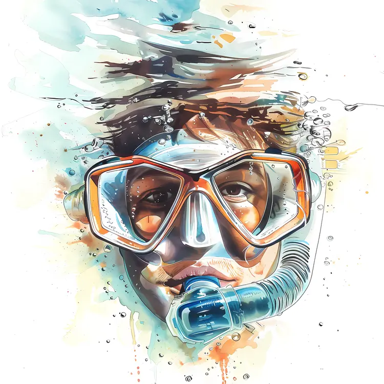 Artistic Snorkeler with Mask and Snorkel