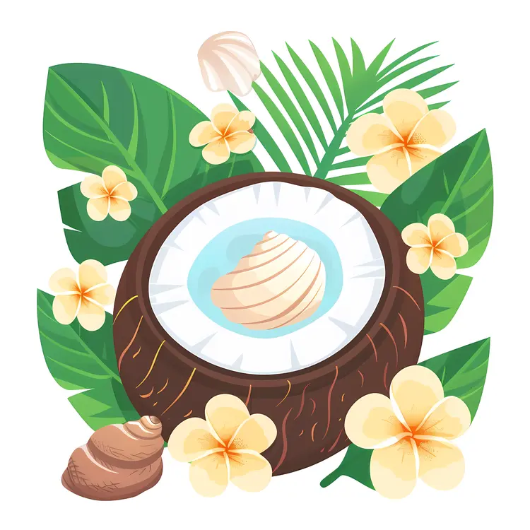 Coconut and Flowers with Leaves