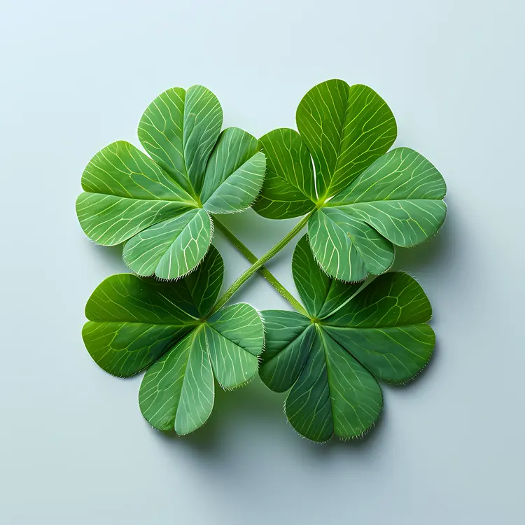 Four Green Leaves with Veins