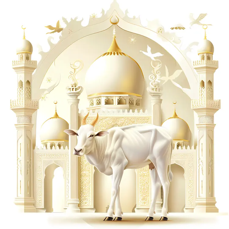 Temple with Cow and Golden Domes