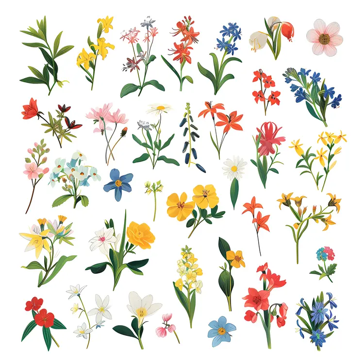 Colorful Floral Illustration with Multiple Flowers