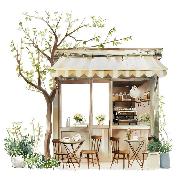 Charming Small Cafe with Tree