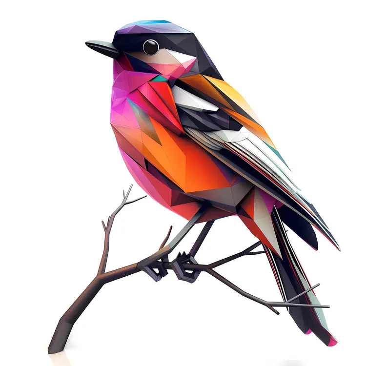 Geometric Colorful Bird on Branch