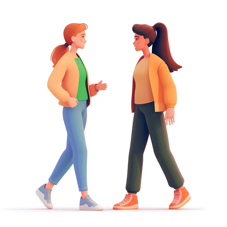 Two Women Talking and Walking