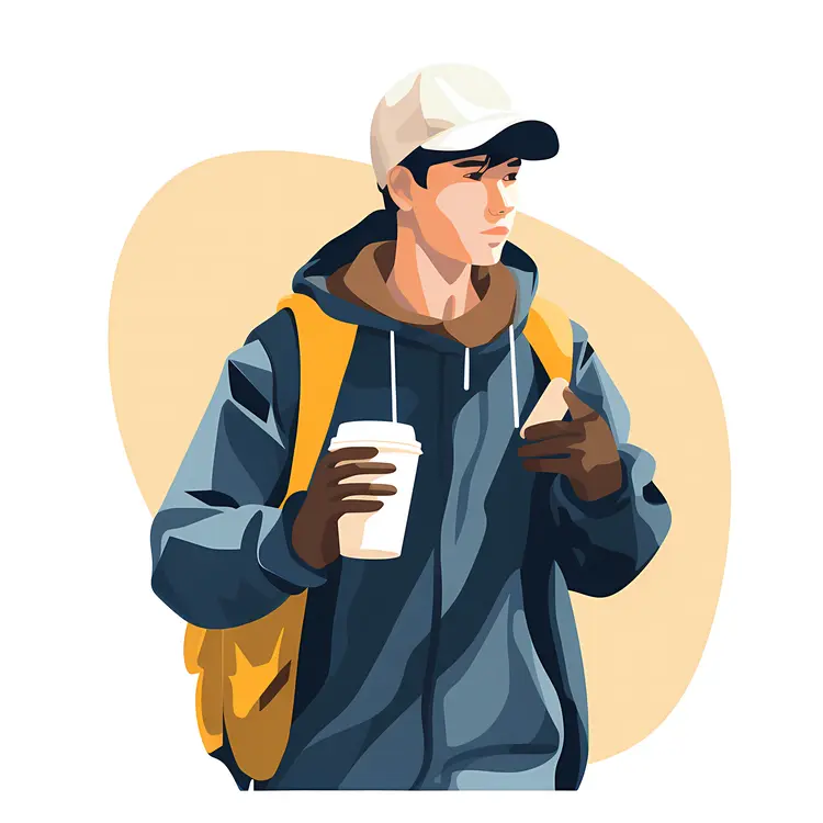 Young Man with Coffee Cup in Casual Outfit