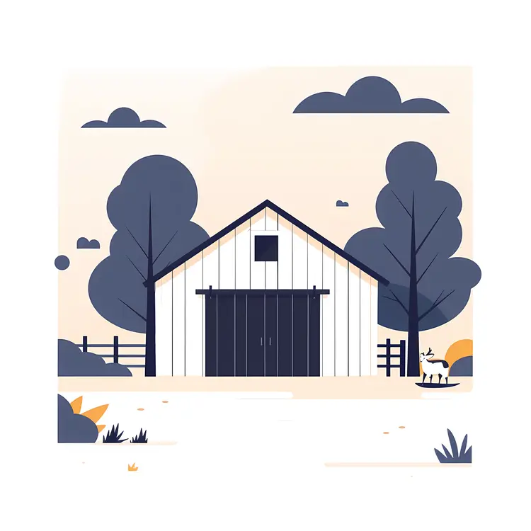 White Barn in Scenic Landscape