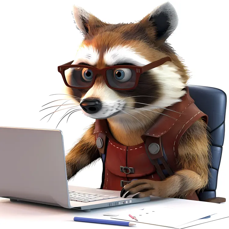 Raccoon Working on a Laptop
