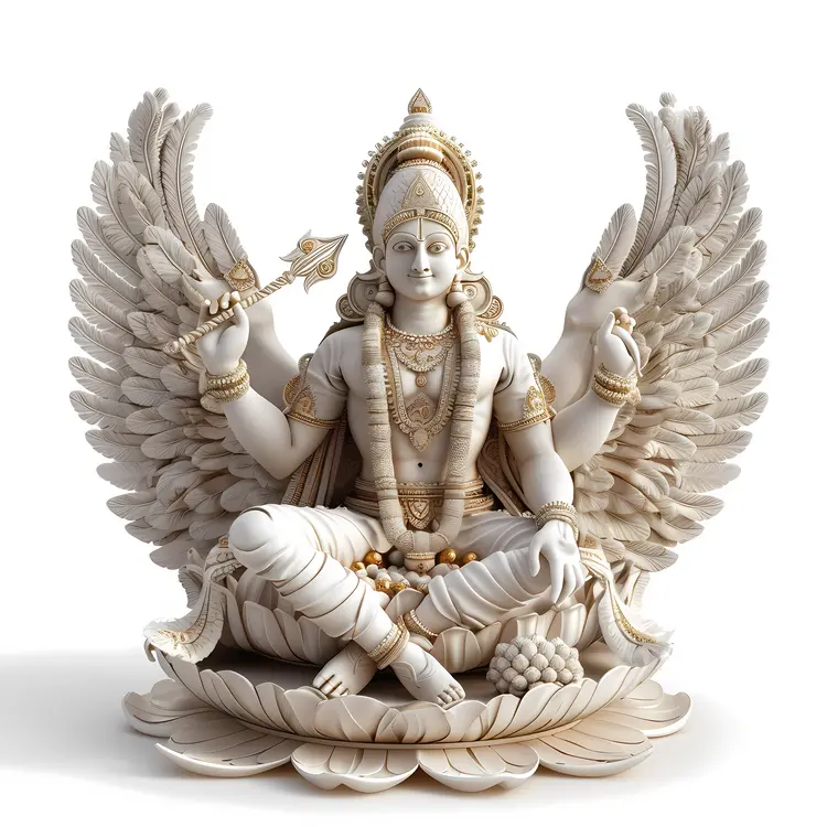 White Hindu Deity with Wings Statue