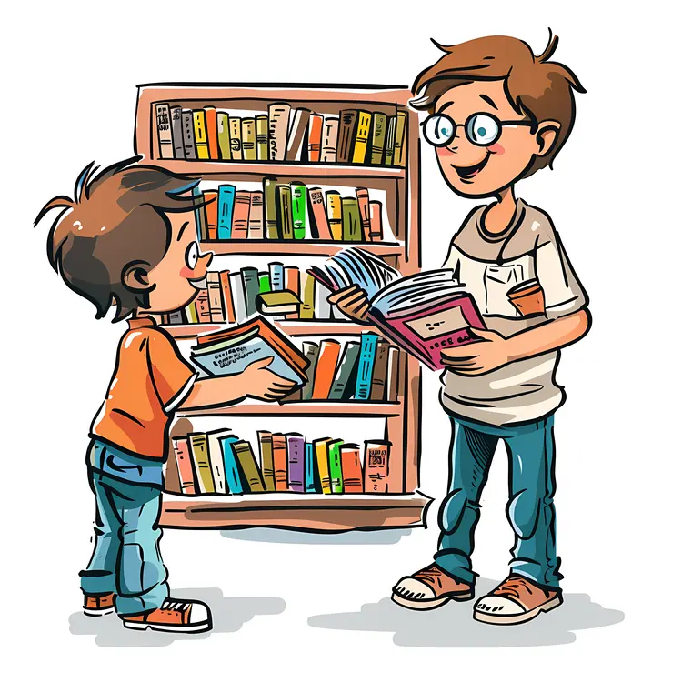 Two Boys Reading Books in Library