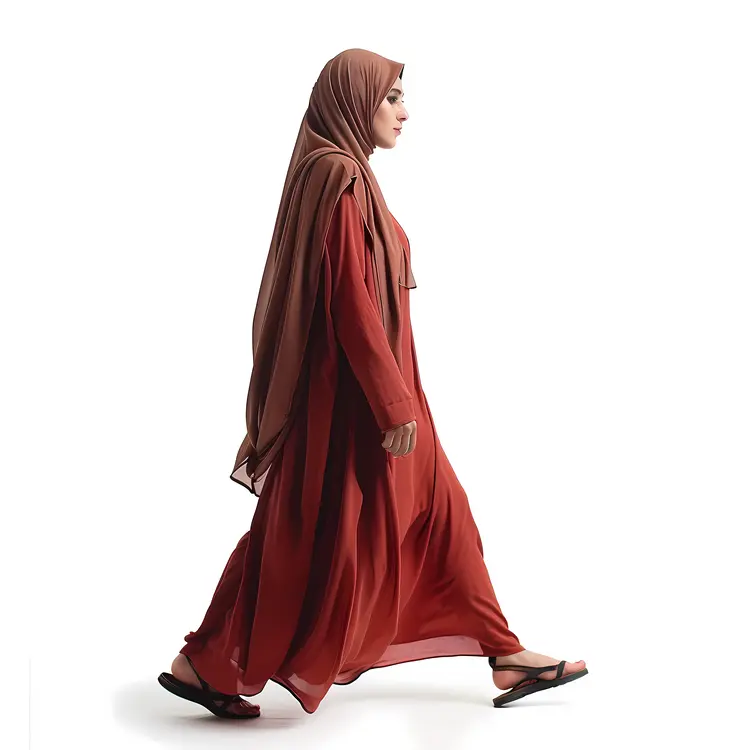 Woman Walking in Brown Hijab