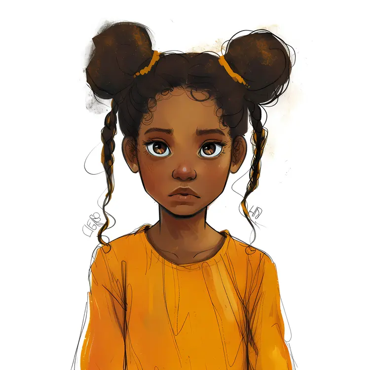 Cute Girl in Yellow Dress with Pigtails