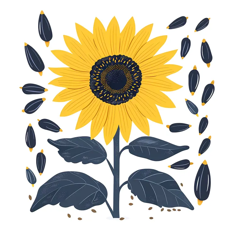 Sunflower with Seeds and Leaves