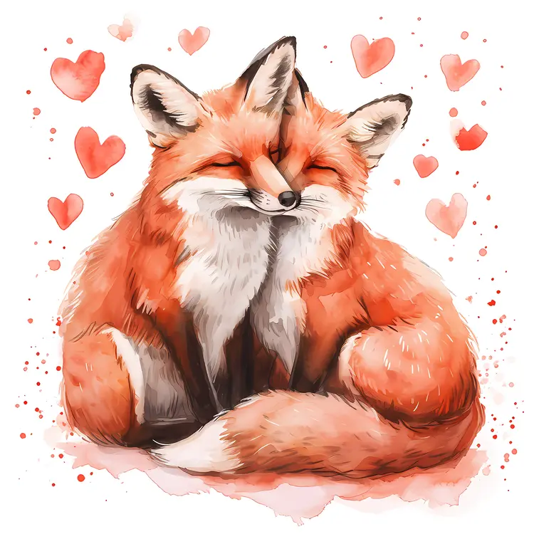 Fox Couple with Floating Hearts