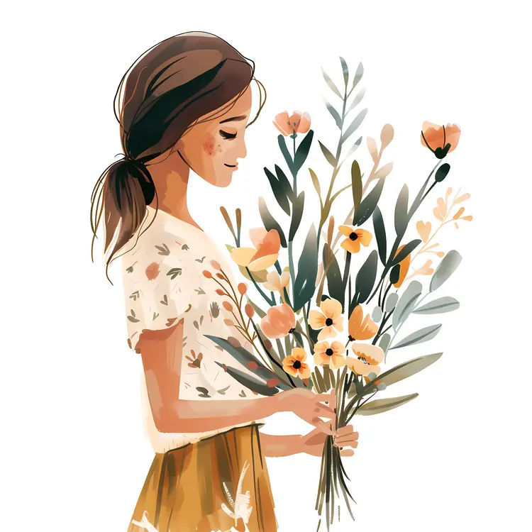 Girl Holding a Bouquet of Flowers