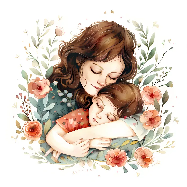 Mother and Child Sleeping Illustration