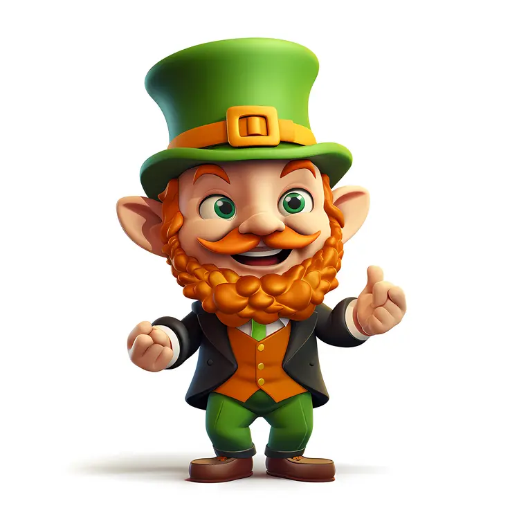 Cute Leprechaun with Green Hat and Orange Beard