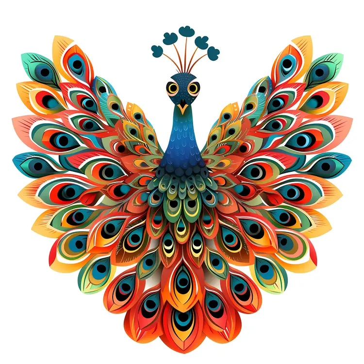 Colorful Peacock with Spread Feathers