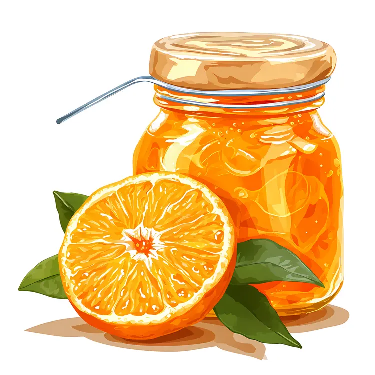 Orange Marmalade in a Jar with Whole and Sliced Oranges