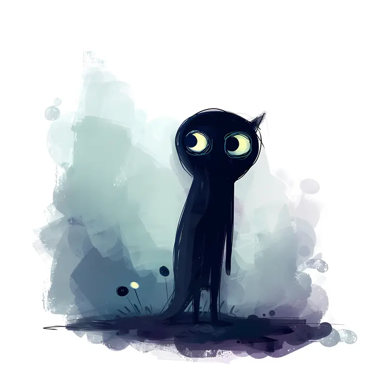 Black Cartoon Cat with Big Eyes