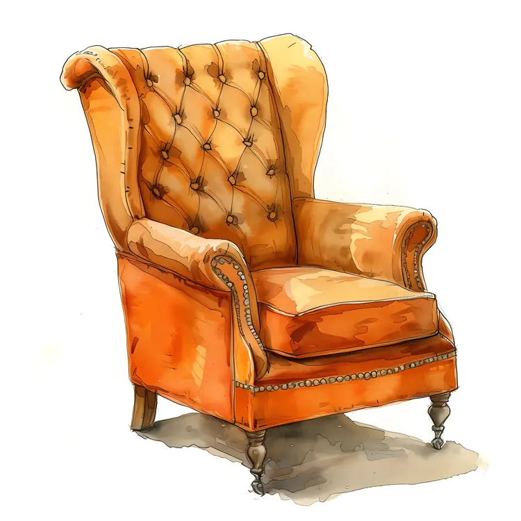 Classic Orange Armchair with Wooden Legs