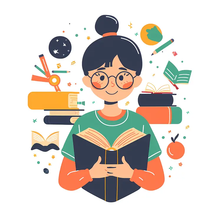 Cute Illustration of a Girl Reading a Book