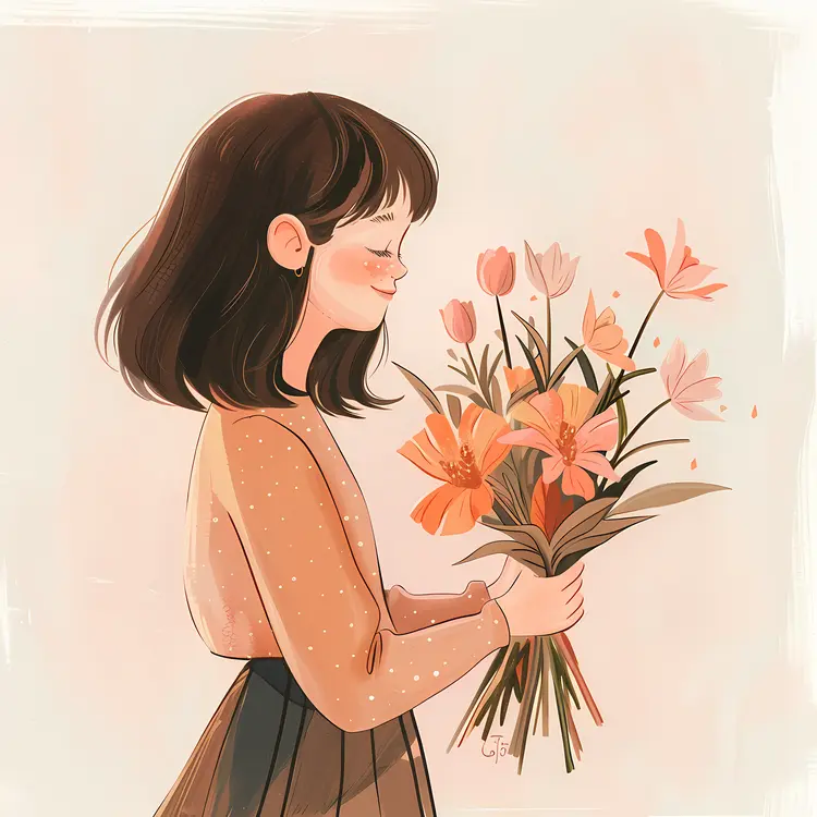 Side View Girl with Flowers