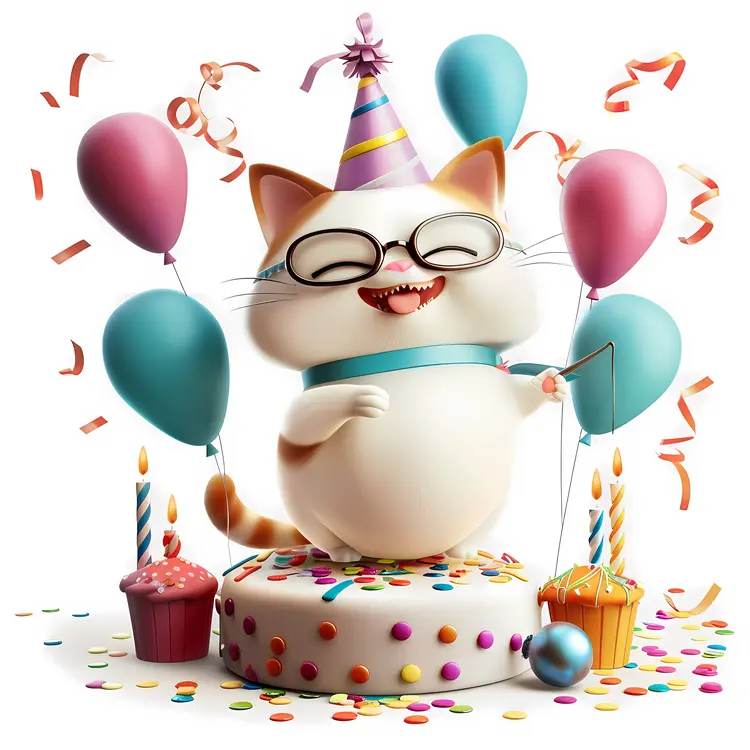 Happy Birthday Cat with Balloons