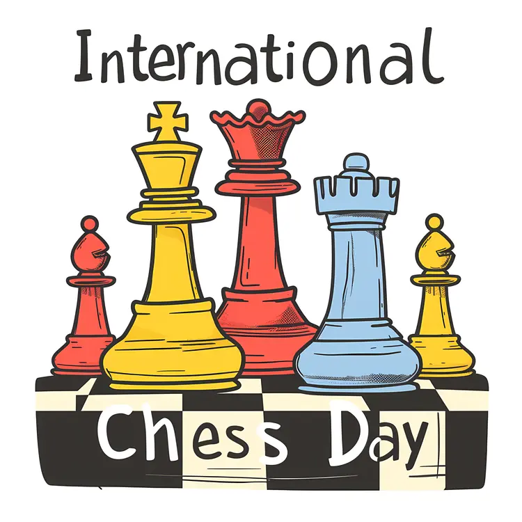 Colorful Chess Pieces for International Chess Day