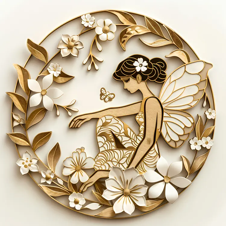 Elegant Fairy in a Floral Circle