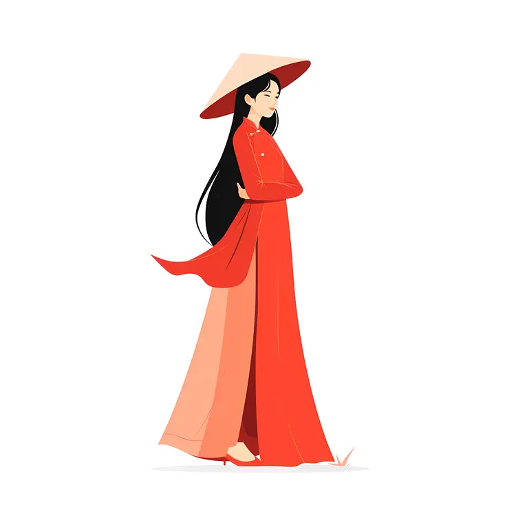 Elegant Woman in Red Dress with Hat
