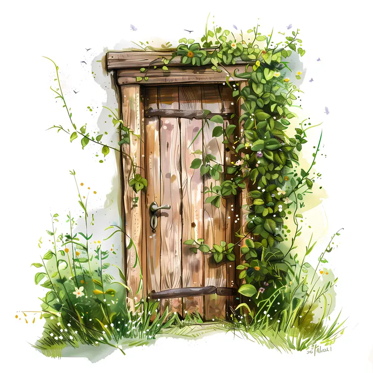 Wooden Door with Vines