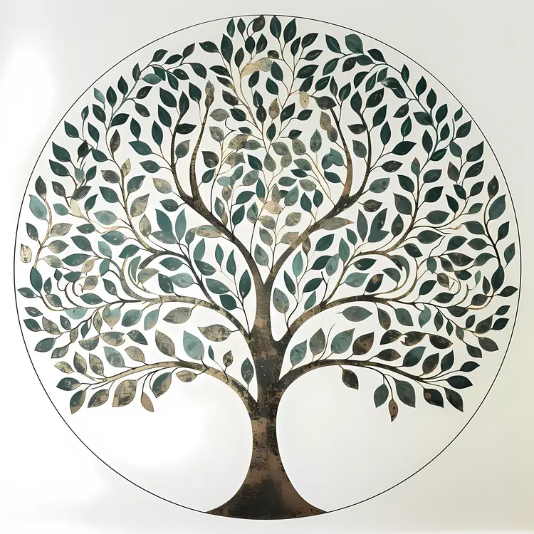 Green Tree with Branches and Leaves in a Circle