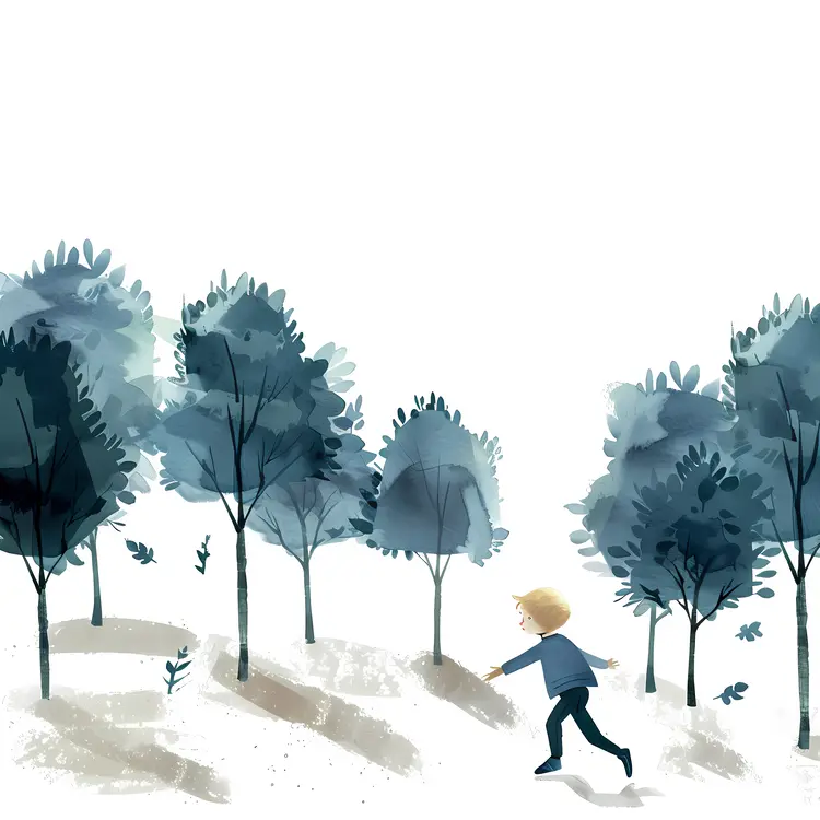 Child Running in a Forest