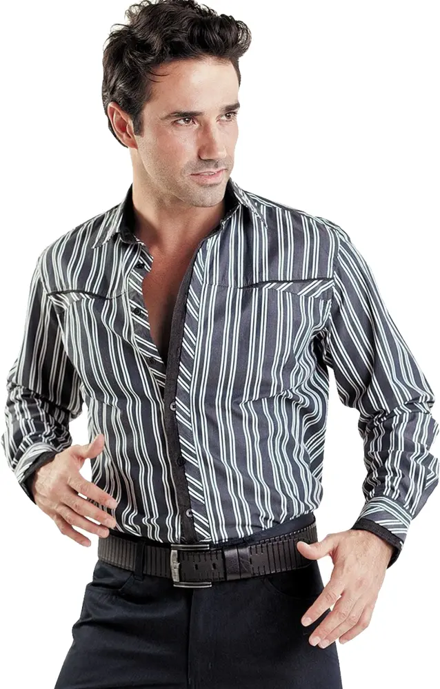 Man in Dark Striped Shirt