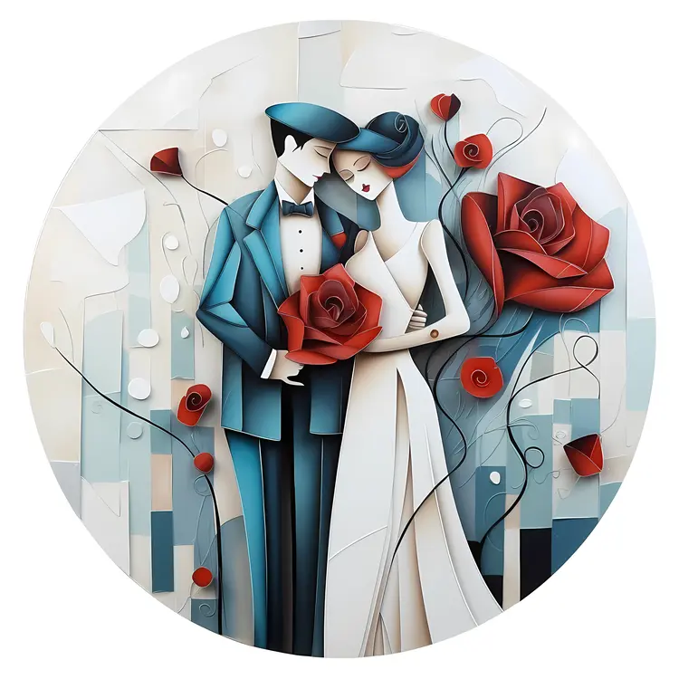 Wedding Couple with Red Roses