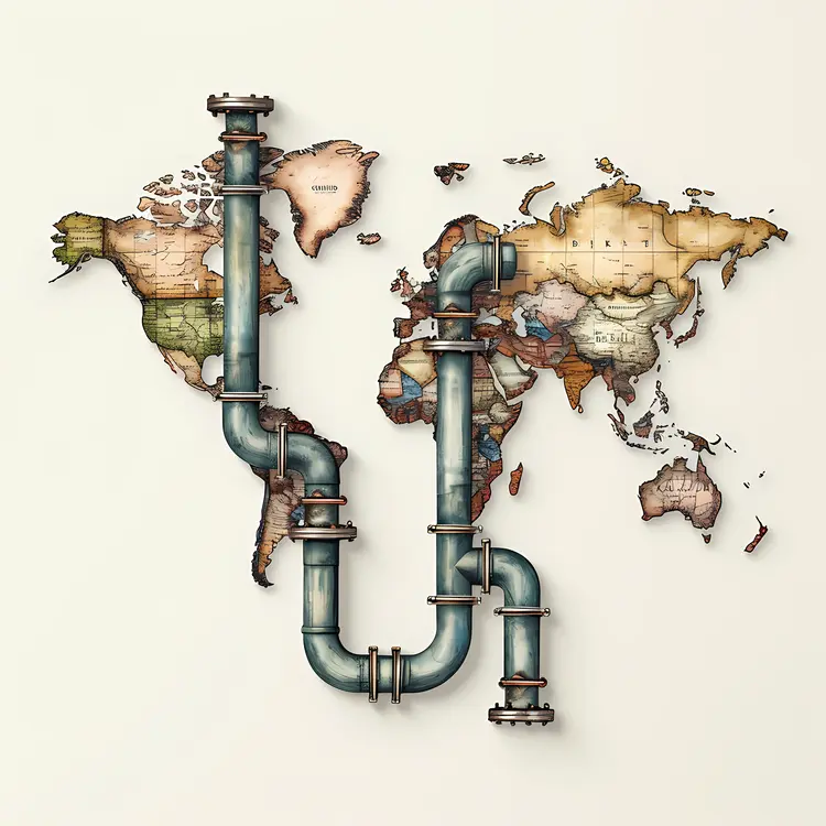 World Map with Pipe Connections