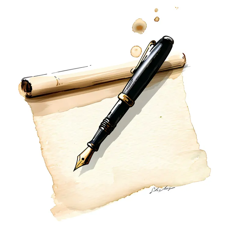 Fountain Pen and Scroll Illustration