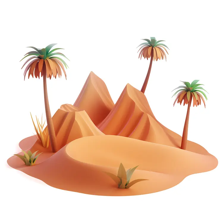 Desert Landscape with Palm Trees and Mountains