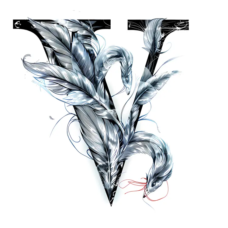 Artistic Letter V with Feathers