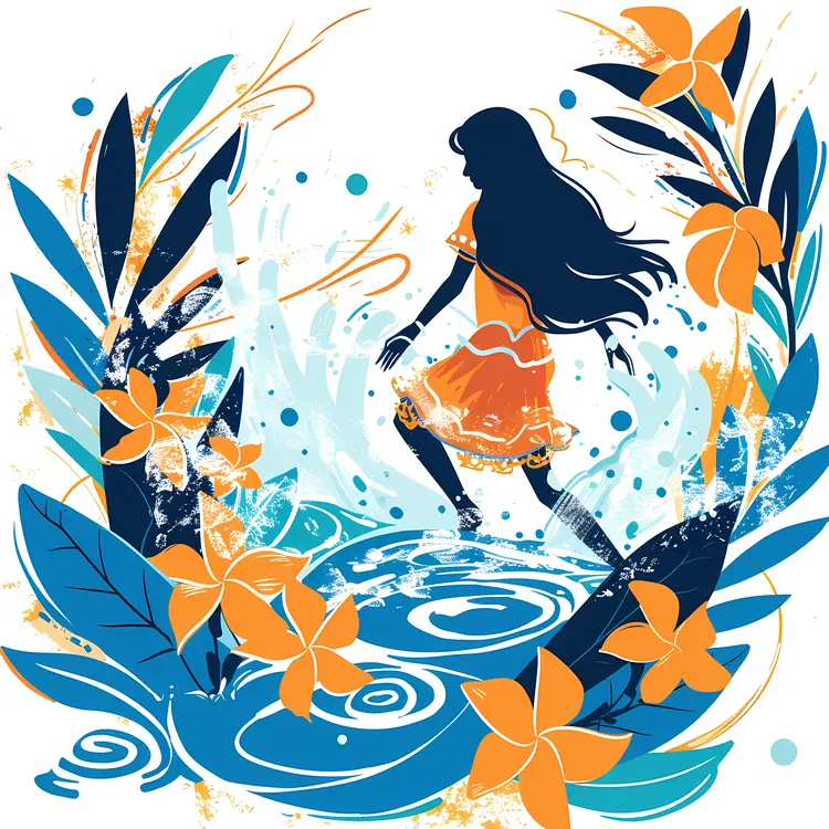 Calm Girl in Water with Flowers
