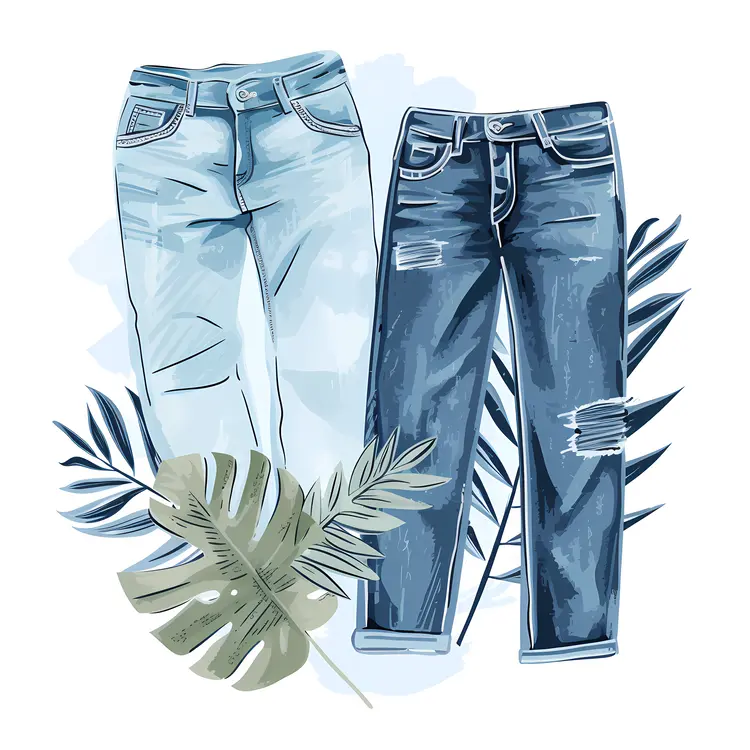 Botanical Denim Jeans Illustration